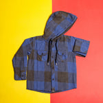Load image into Gallery viewer, Urban Check Blue Hoodie flat-lay, blue and black check hooded shirt