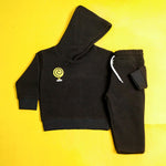 Load image into Gallery viewer, Black Sherpa Tracksuit – hooded pullover and matching trousers
