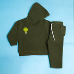 Load image into Gallery viewer, Olive Sherpa Tracksuit hoodie and trousers flat-lay