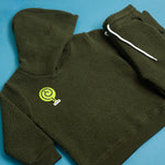 Load image into Gallery viewer, Olive Sherpa Tracksuit hood and sherpa texture close-up