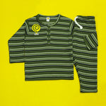 Load image into Gallery viewer, Moss Green Striped Waffle-knit PJ's
