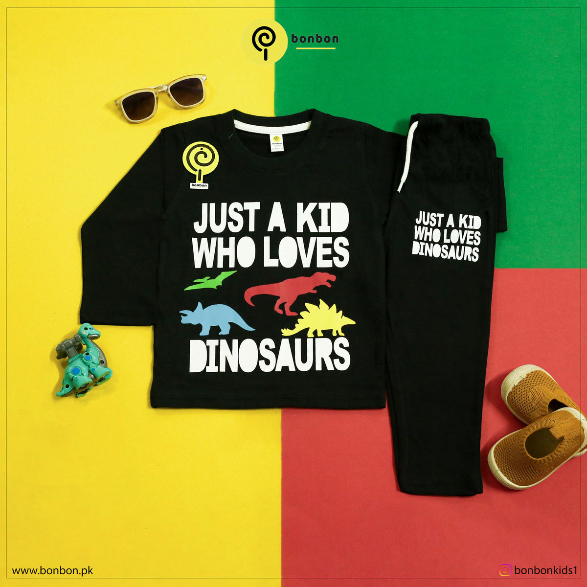 Dinosaurs black full sleeves pj's