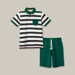 Load image into Gallery viewer, White&Green Striped Polo Set