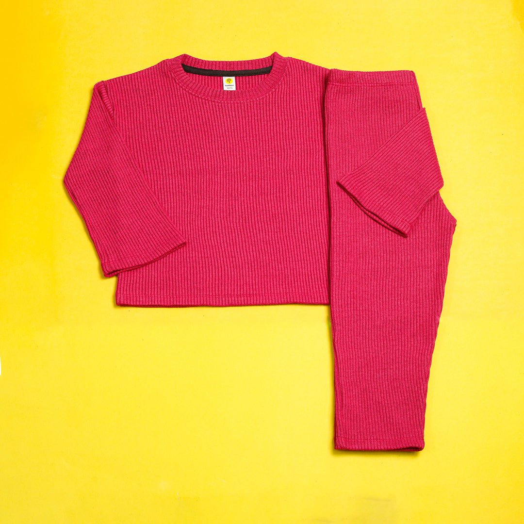 Pink Dotted Drop Needle Rib Co-ord