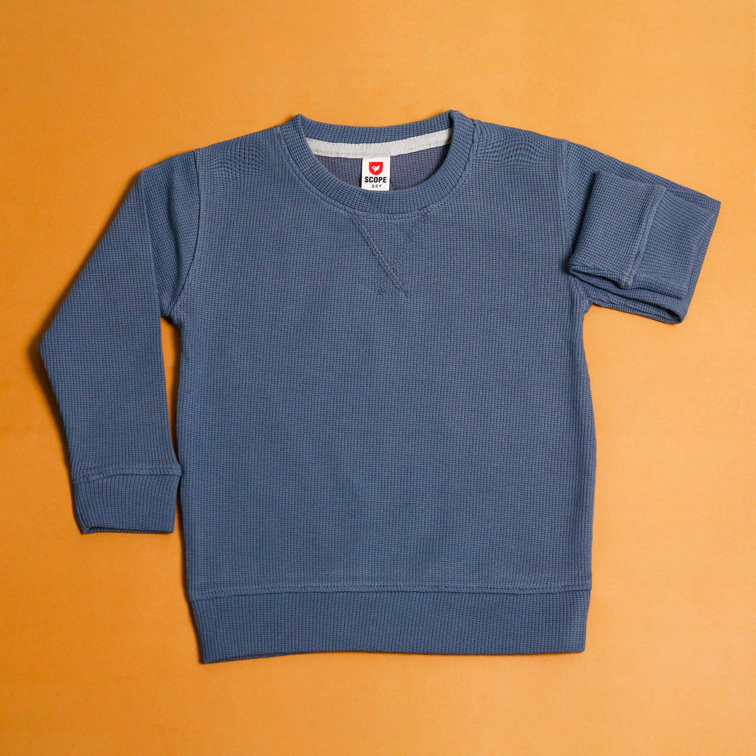 Smoke Blue Waffle-Knit Sweatshirt flat-lay