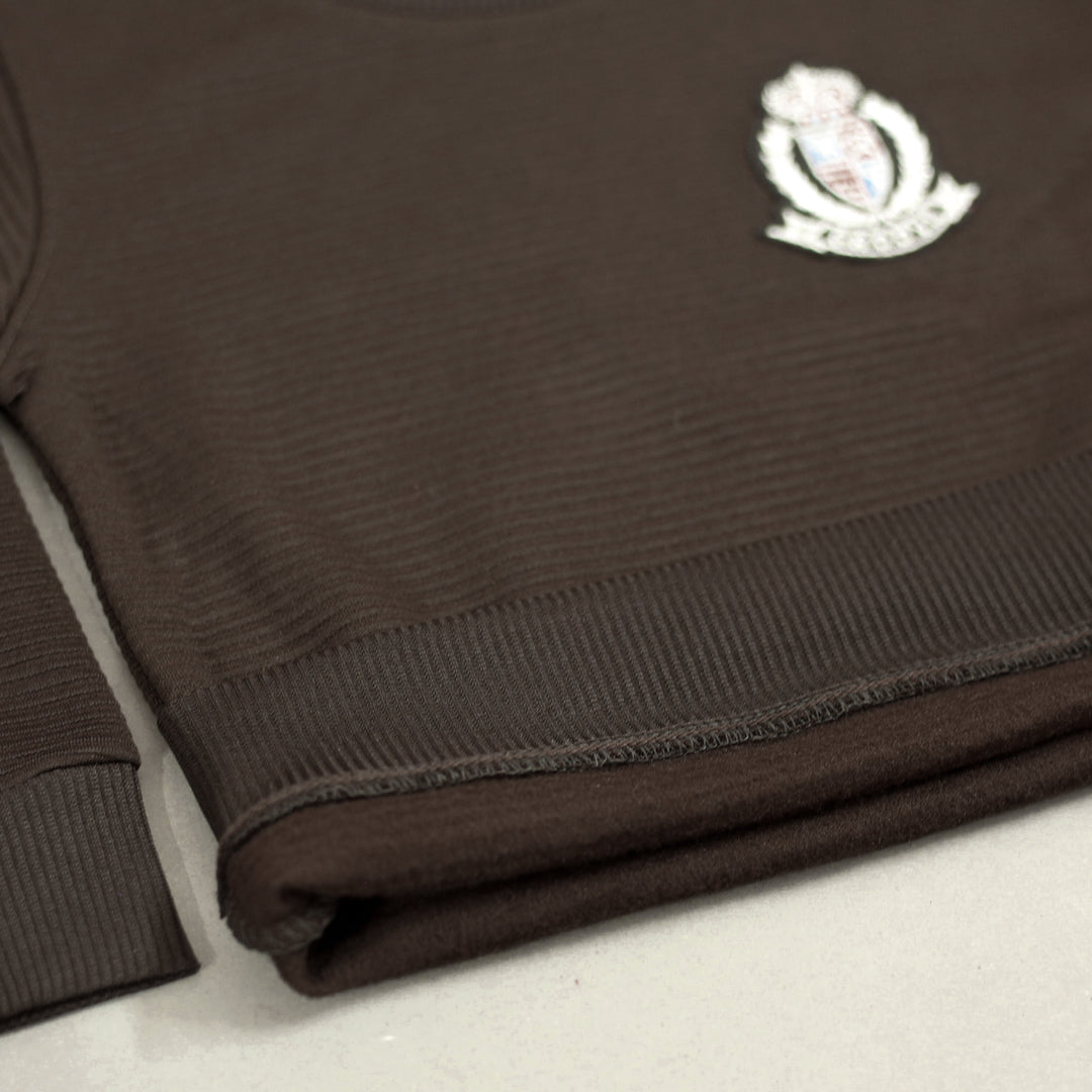 Royal Crest Brown Sweatshirt hem and cuff close-up