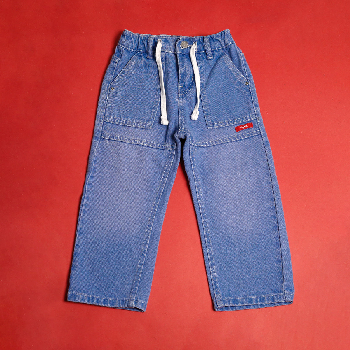 Light blue patch pocket pants front view