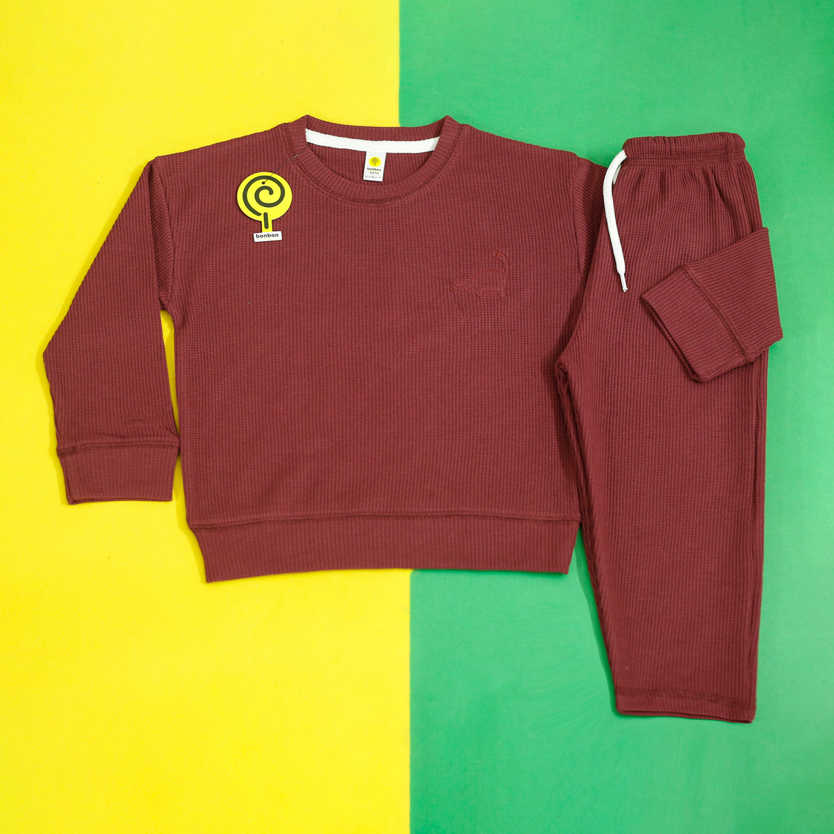 Little dino maroon waffle pjs