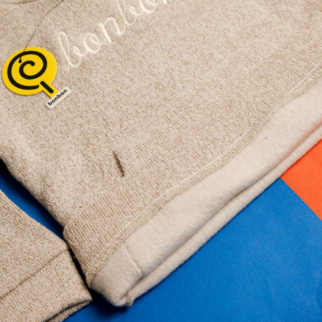 BonBon Beige Hoodie Tracksuit – bonbon embroidery close-up