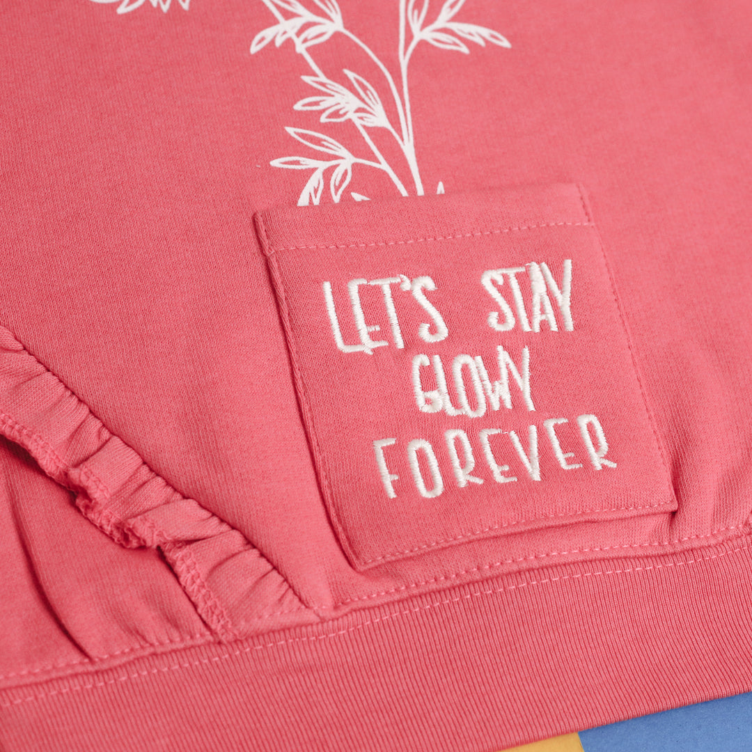 Glowy Pink Sweatshirt Set – Let's Stay Glowy Forever pocket with ruffle trim