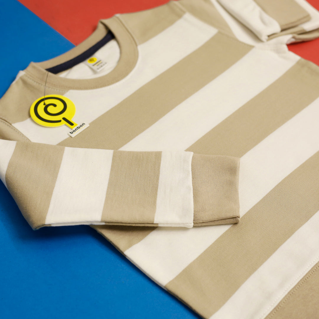 Sand Stripe Sweatshirt sleeve and rib cuff close-up