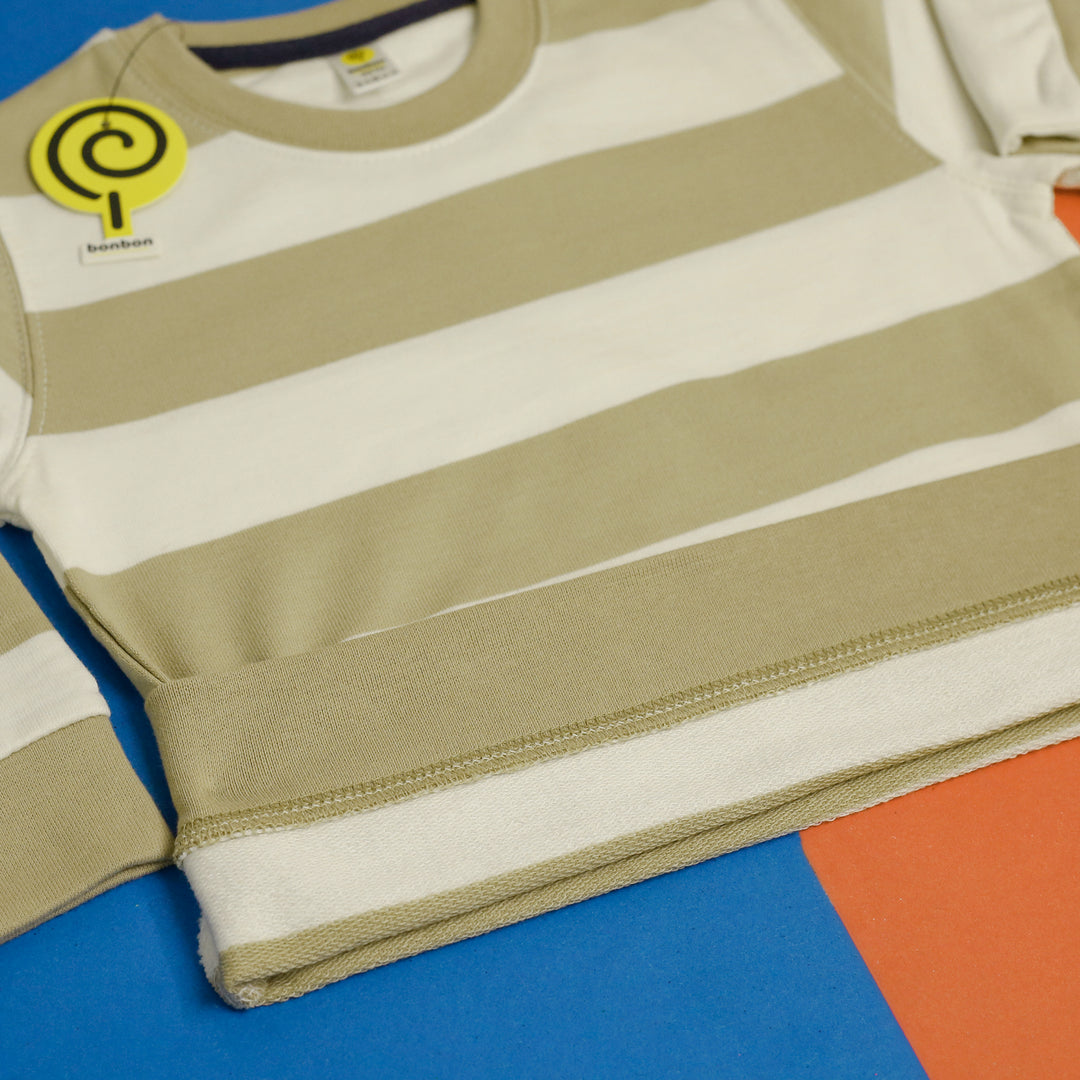 Sand Stripe Sweatshirt rib hem close-up