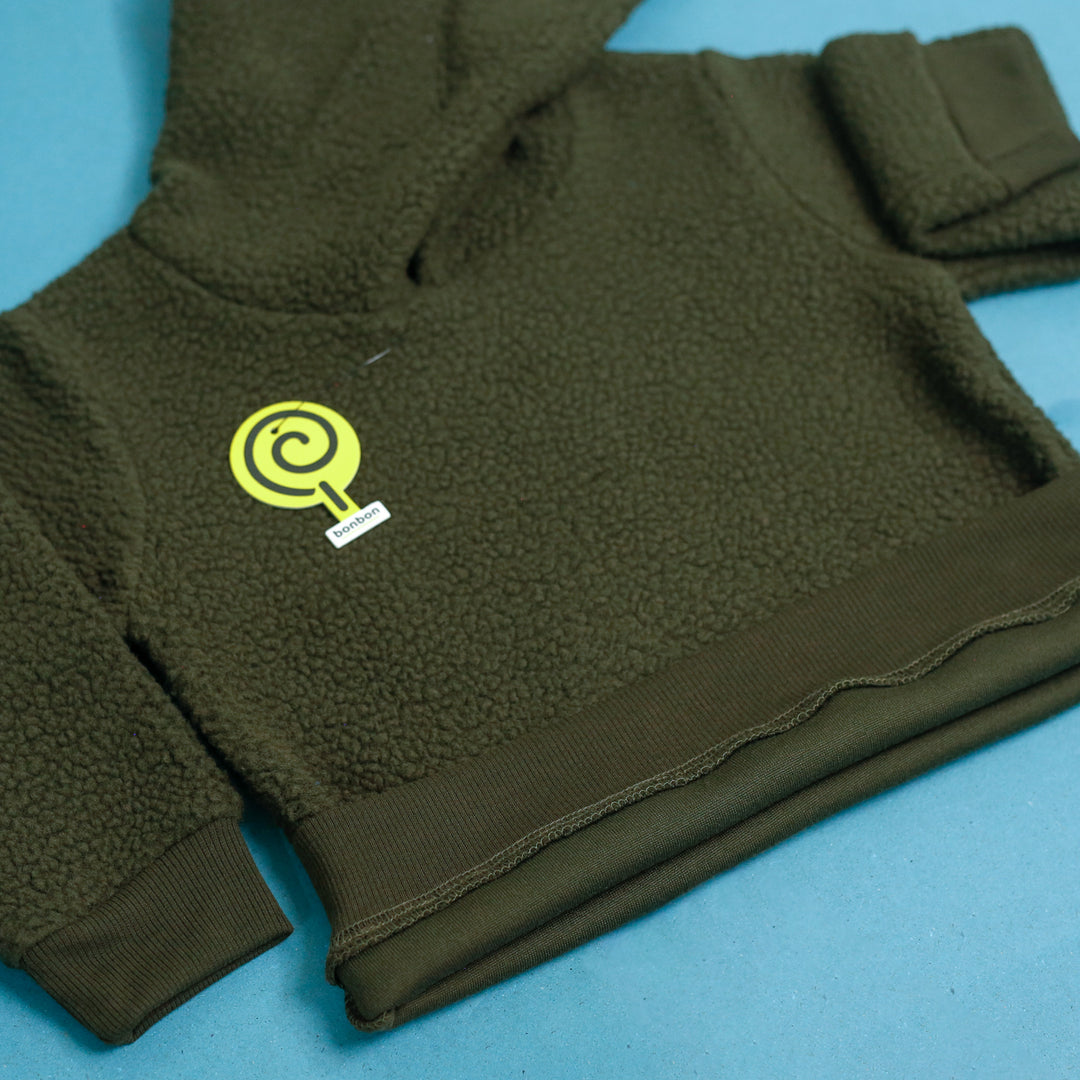 Olive Sherpa Tracksuit hoodie rib hem close-up