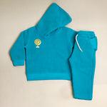 Load image into Gallery viewer, Turquoise Sherpa Tracksuit hoodie and trousers flat-lay
