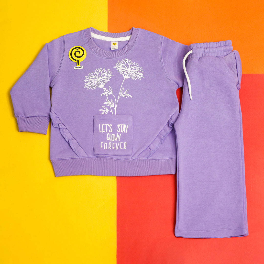 Glowy Lavender Tracksuit sweatshirt and trousers flat-lay