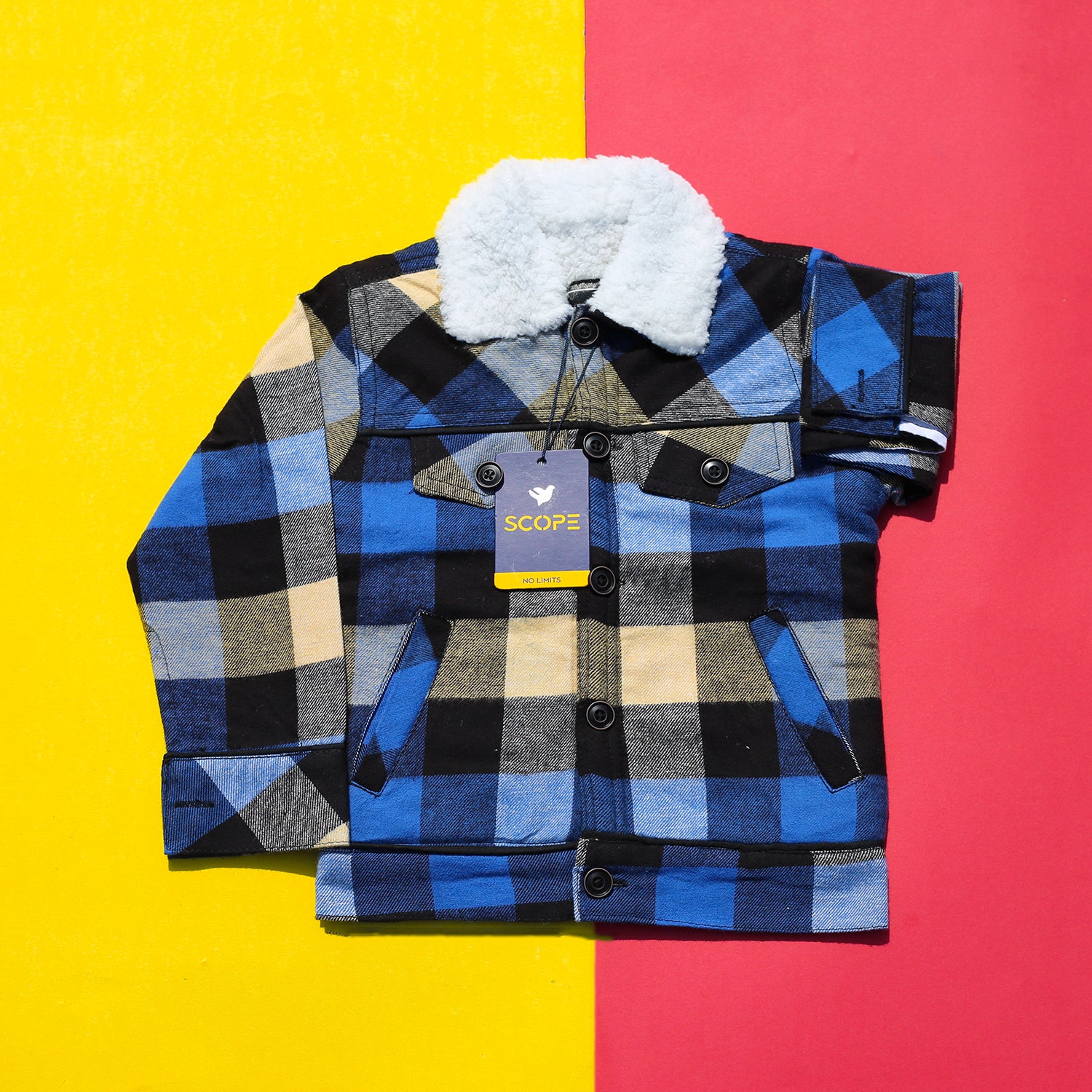 Blue Checkered Falalen Jacket With Fur