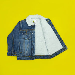 Mid-Blue Denim Jacket With Fur