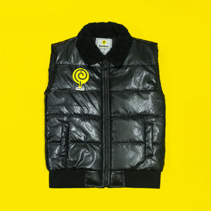 Black Gloss Sleeveless Puffer Jacket