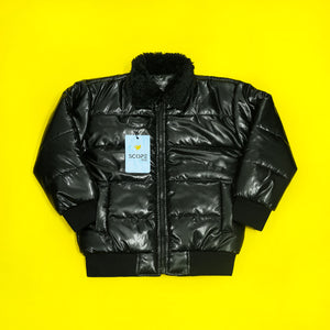 Black Gloss Full Sleeves Puffer Jacket