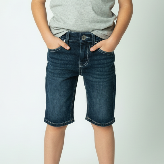 Dark-Blue 3 Quarter Shorts With Green Tint