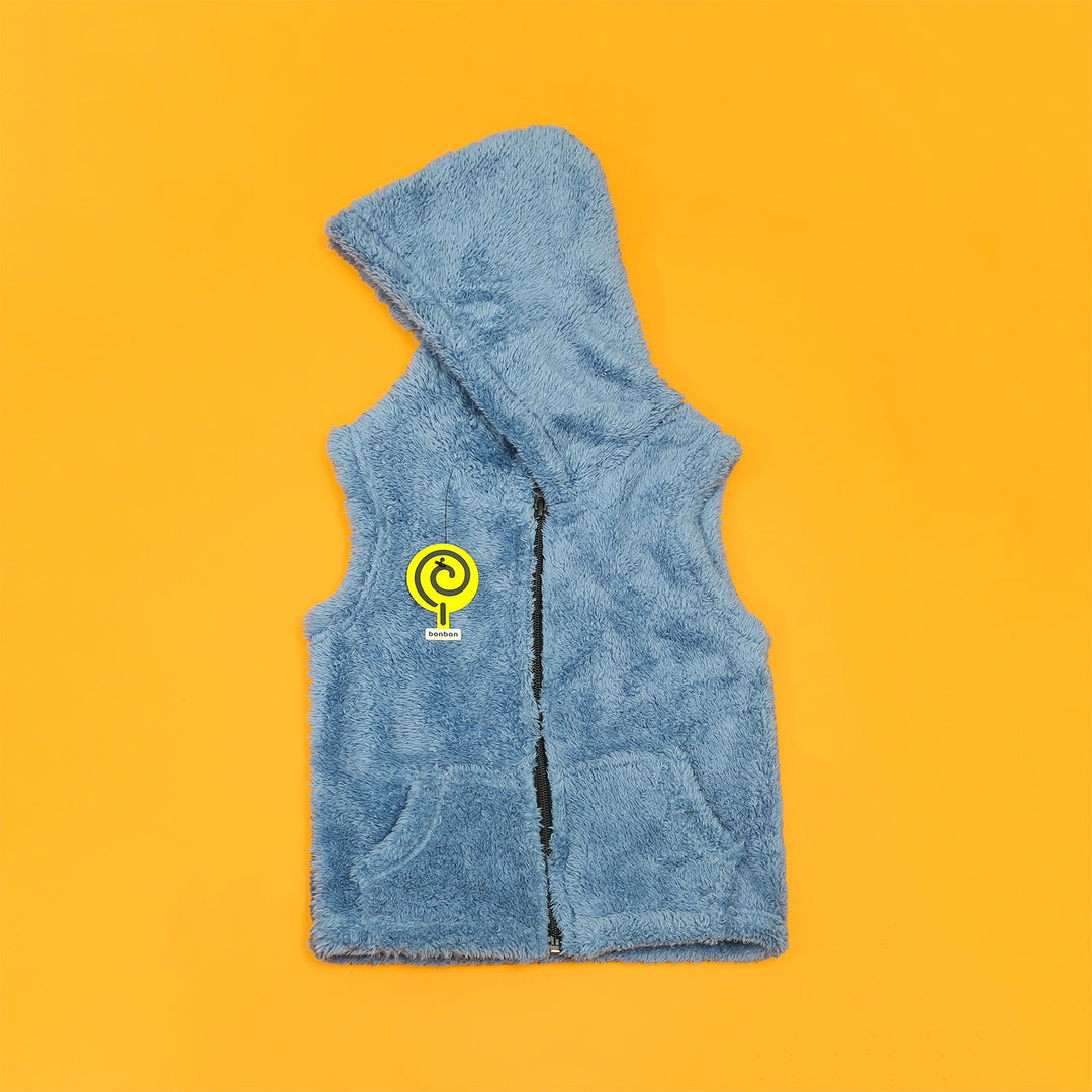 Sky Blue Sleeveless Fur Jacket