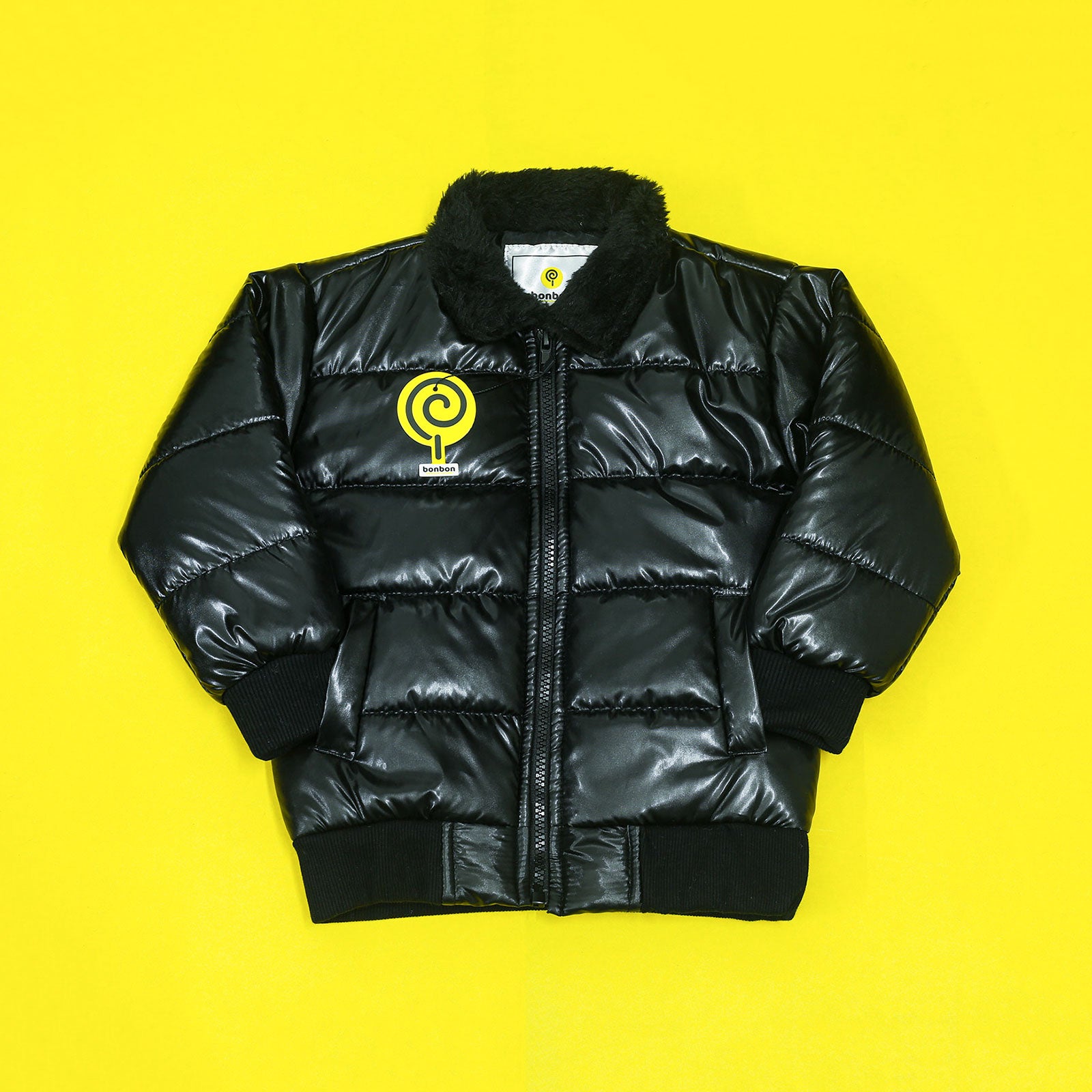 Black Gloss Full Sleeves Puffer Jacket