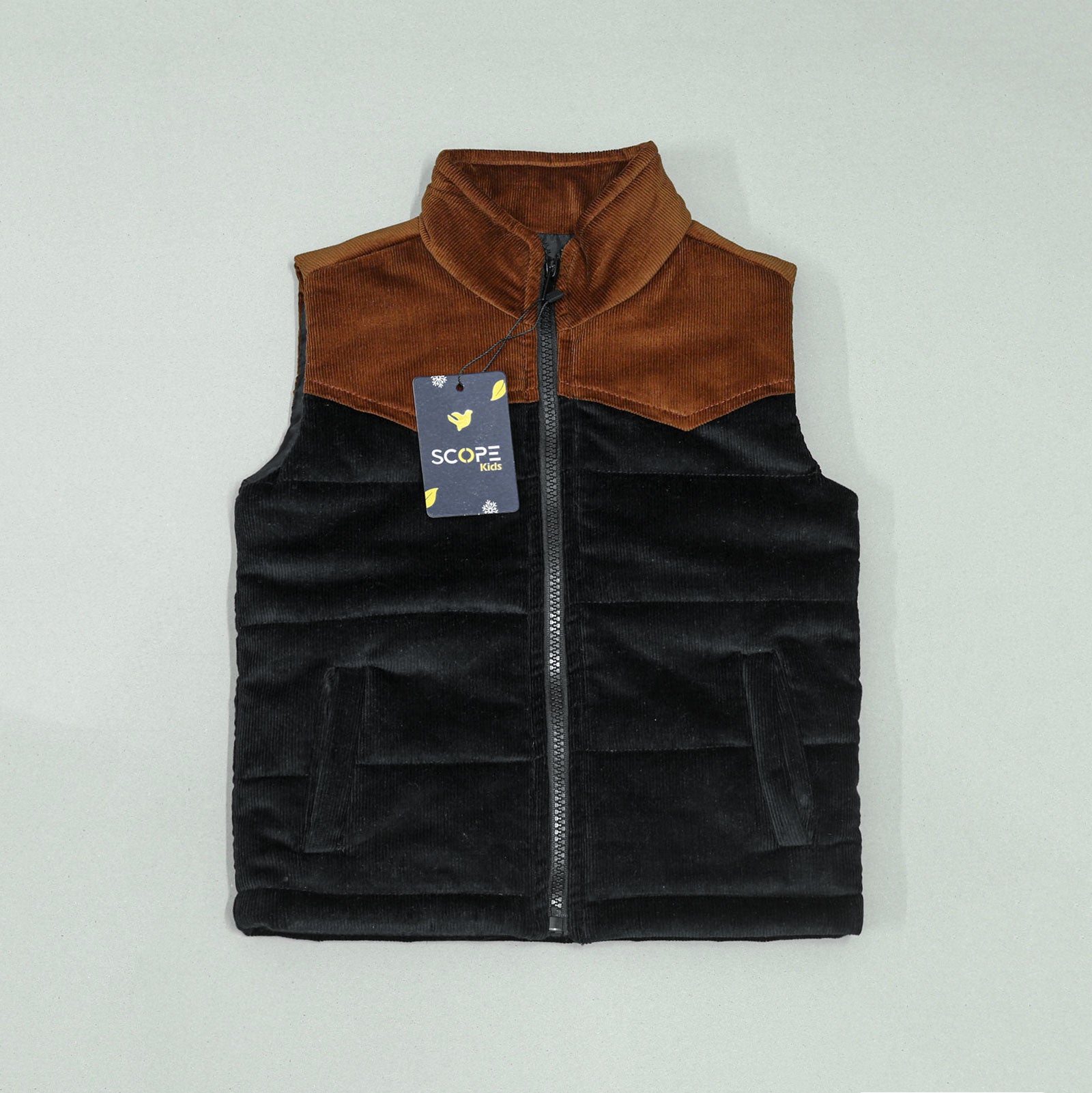 Black & Camel Sleeveless Corduroy Jacket