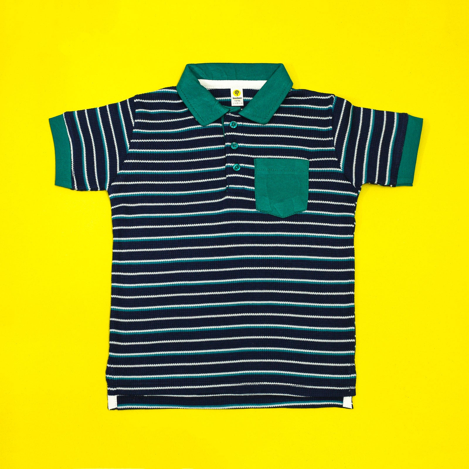 Navy Striped Waffle-knit Polo