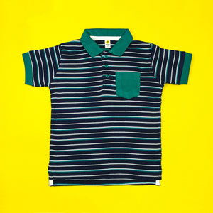 Navy Striped Waffle-knit Polo