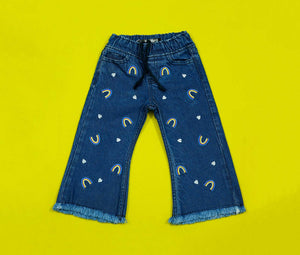 Dark Blue Bell Bottom Rainbows Pants
