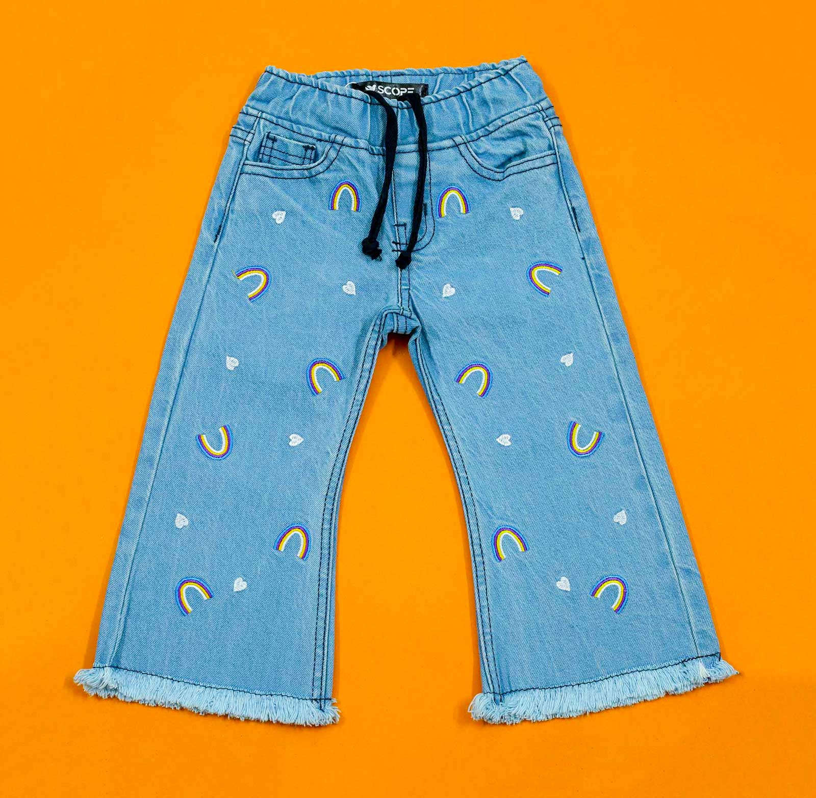Light Blue Bell Bottom Rainbows Pants