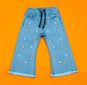 Light Blue Bell Bottom Rainbows Pants