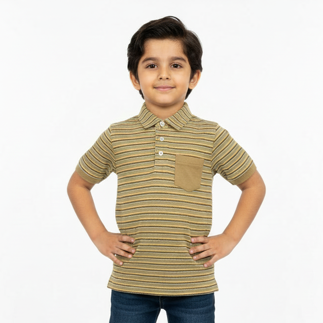 Tan Striped Polo