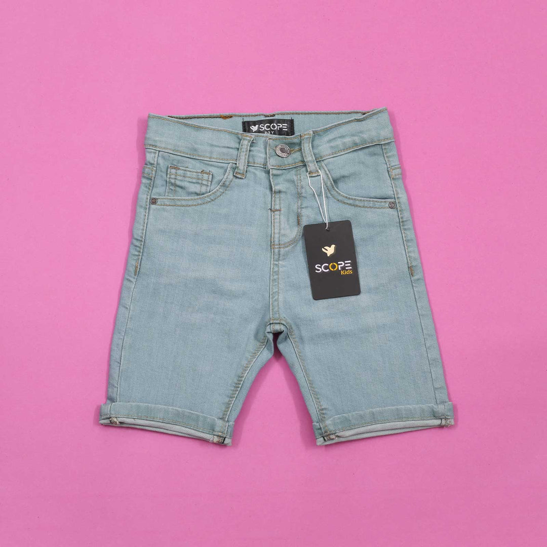 Faded Blue 3 Quarter Denim Shorts