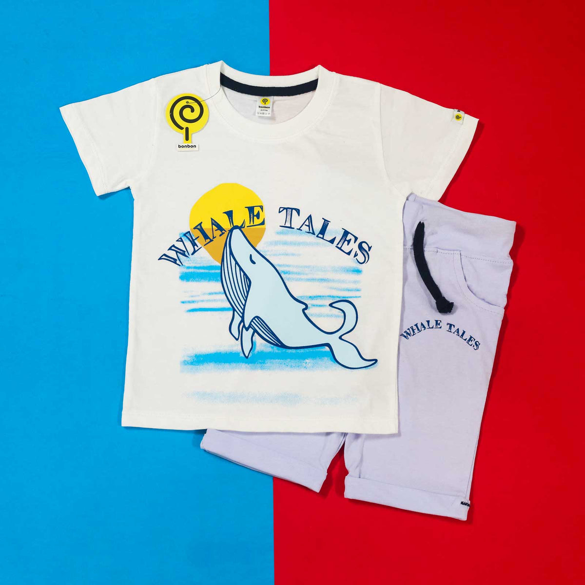 Whale tales white & light lavender twinset