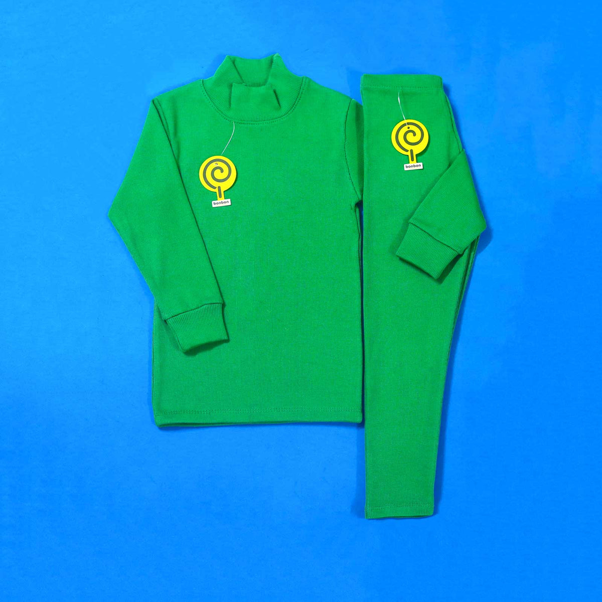 Kelly green thermal – high neck top and matching tights