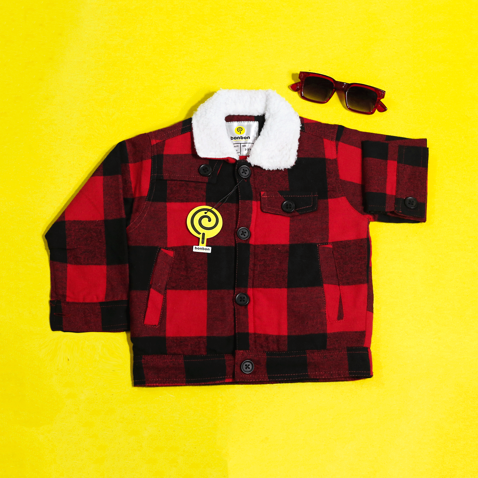 Red&Black Checkered Jacket With Fur V2