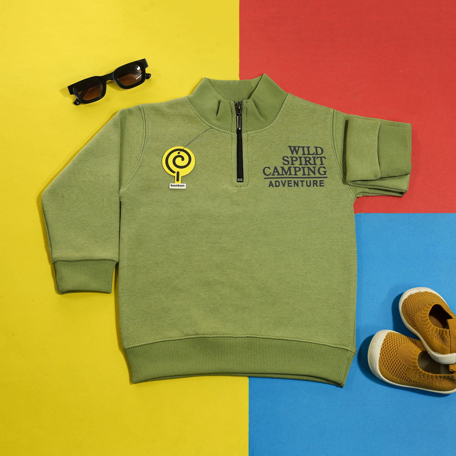 Adventure Moss Green Zipper Mock-Neck