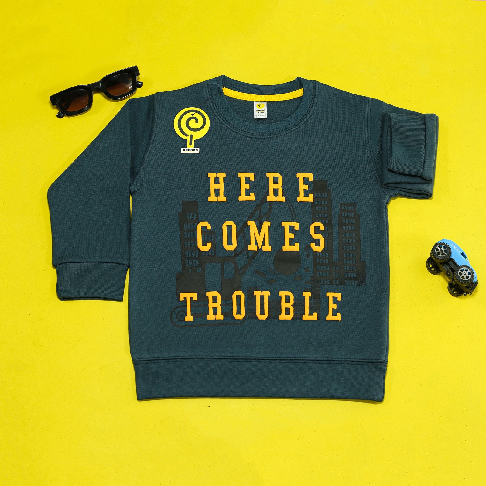 Here Comes Trouble Teal Sweatshirt