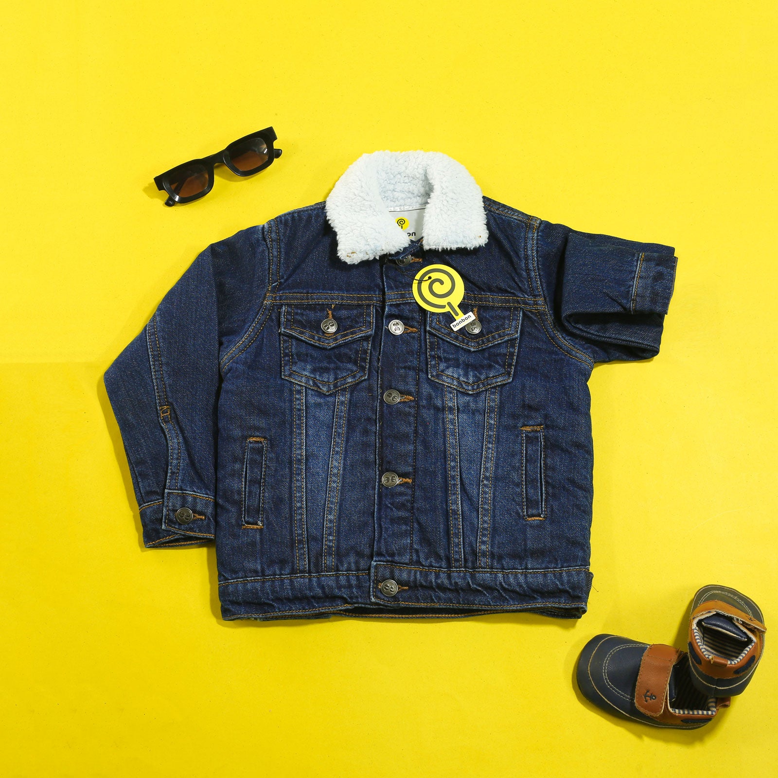 Dark Blue Denim Jacket With Fur