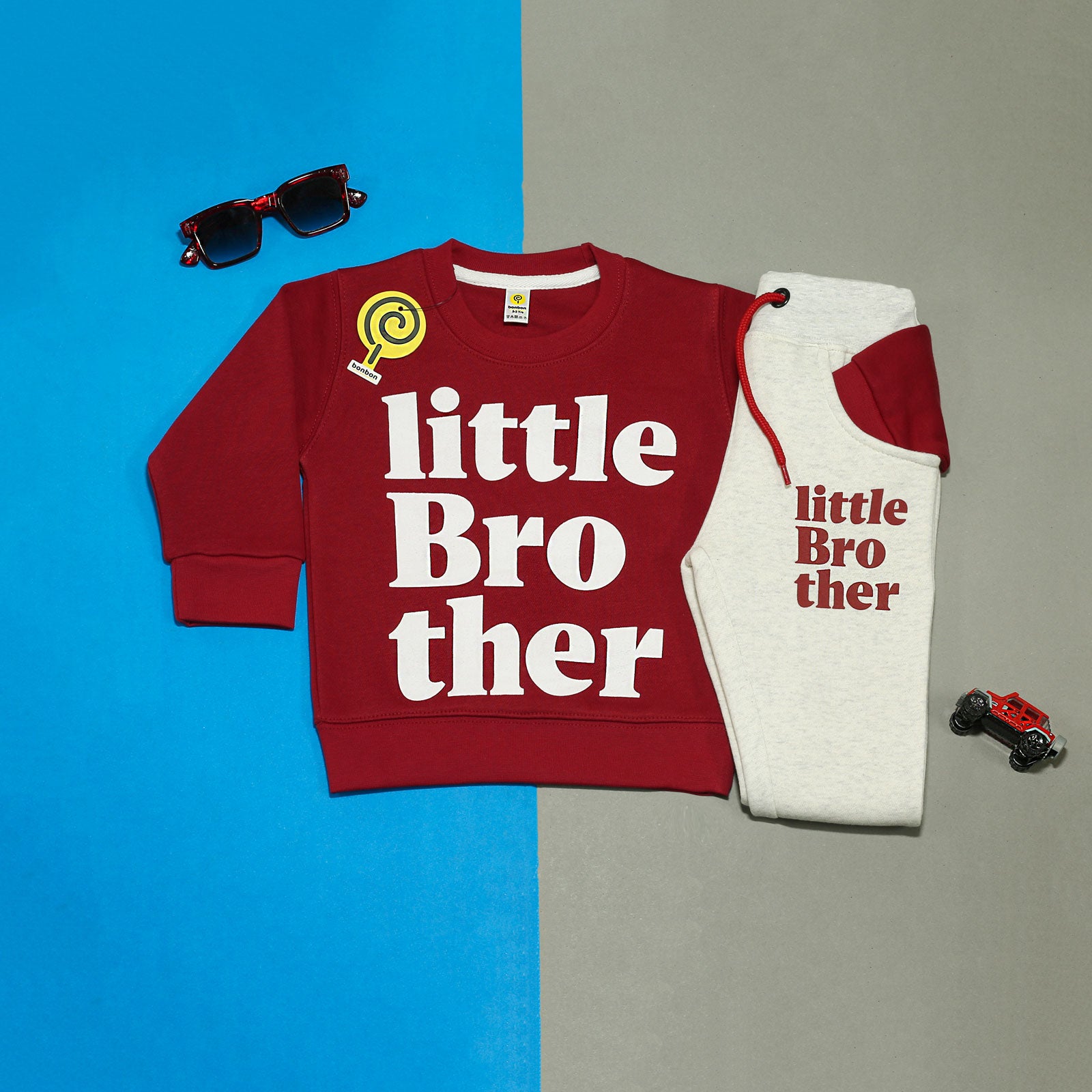 Little Bro Maroon&Oatmeal Tracksuit