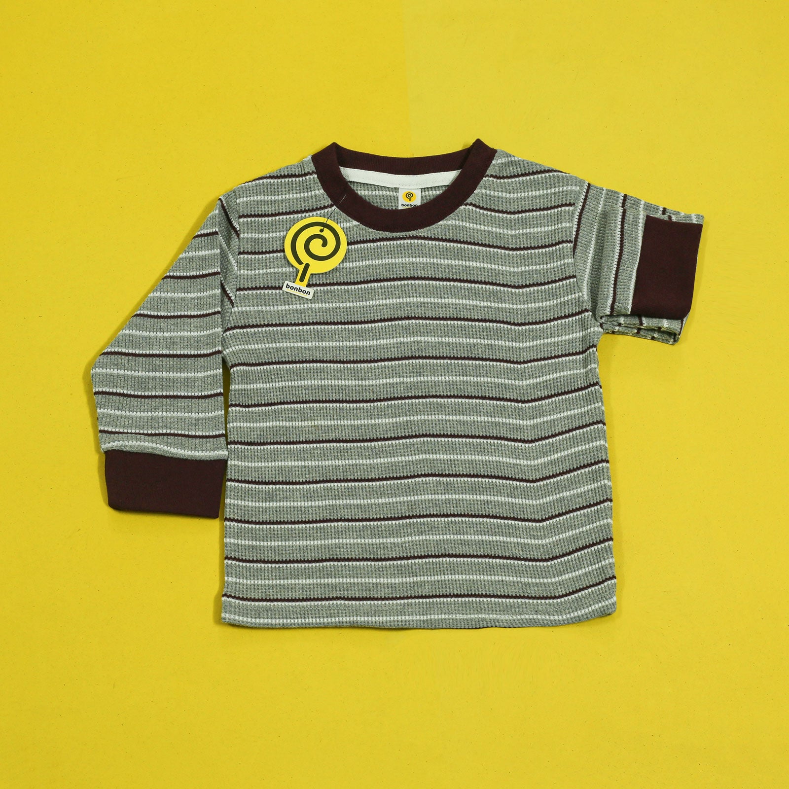 Grey Striped Waffle-knit Full-Sleeves PJ's