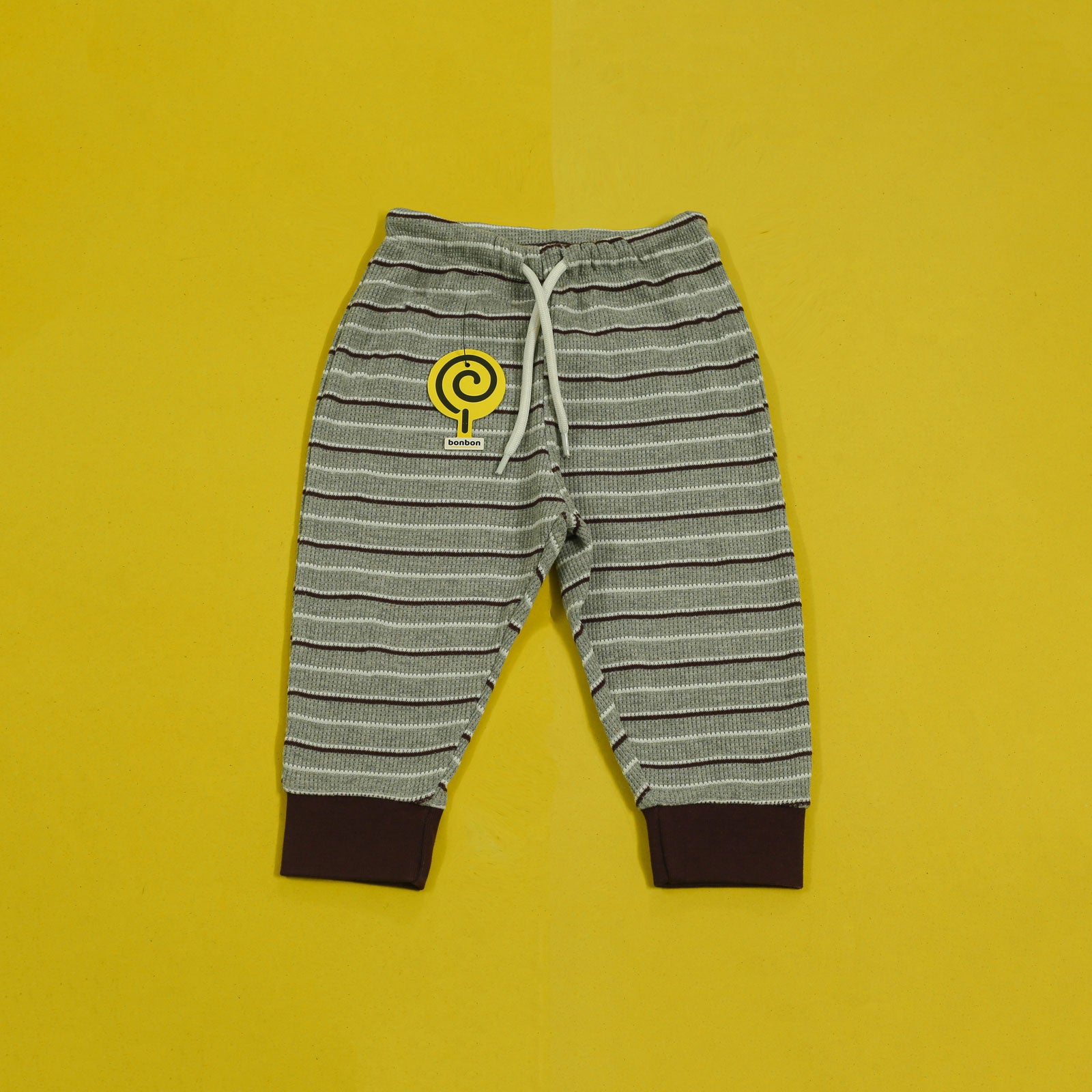 Grey Striped Waffle-knit Full-Sleeves PJ's