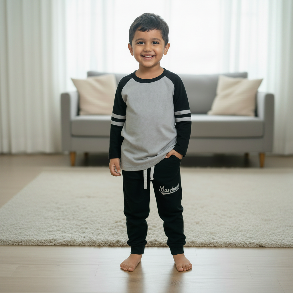 Baseball Grey&Black Raglan PJ's