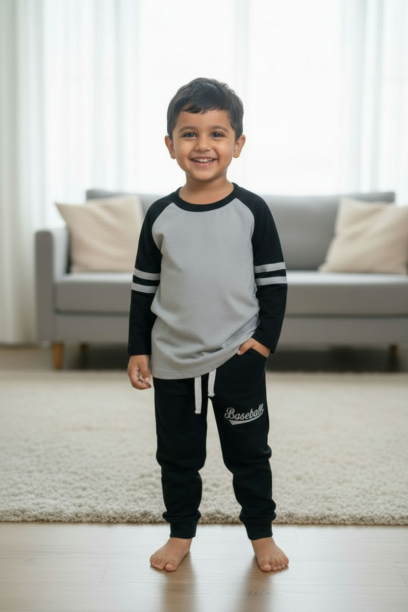 Baseball Grey&Black Raglan PJ's