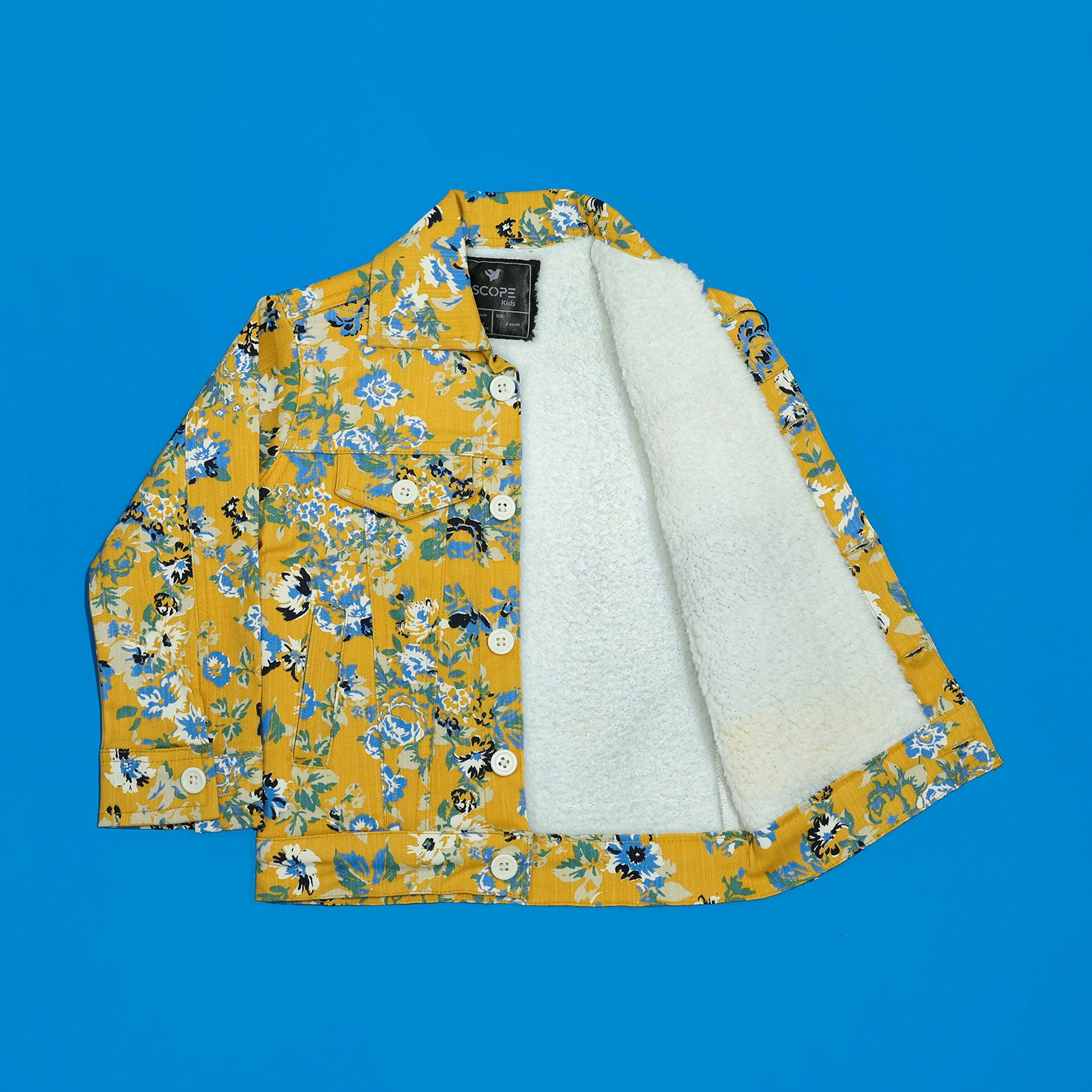 Floral Printed Yellow Jacket With Fur