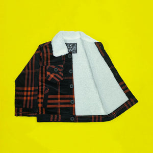 Rust&Black Checkered Corduroy Jacket With Fur