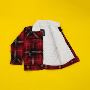Red Checkered Falalen Jacket With Fur