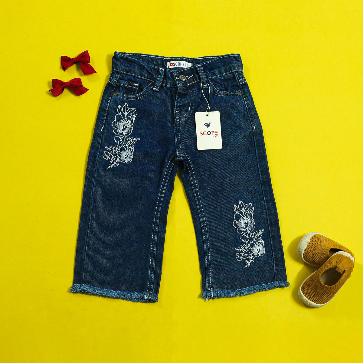 Flower dark blue bell bottom pants