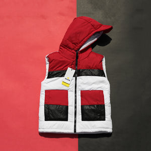White&Red Block Sleeveless Puffer Jacket